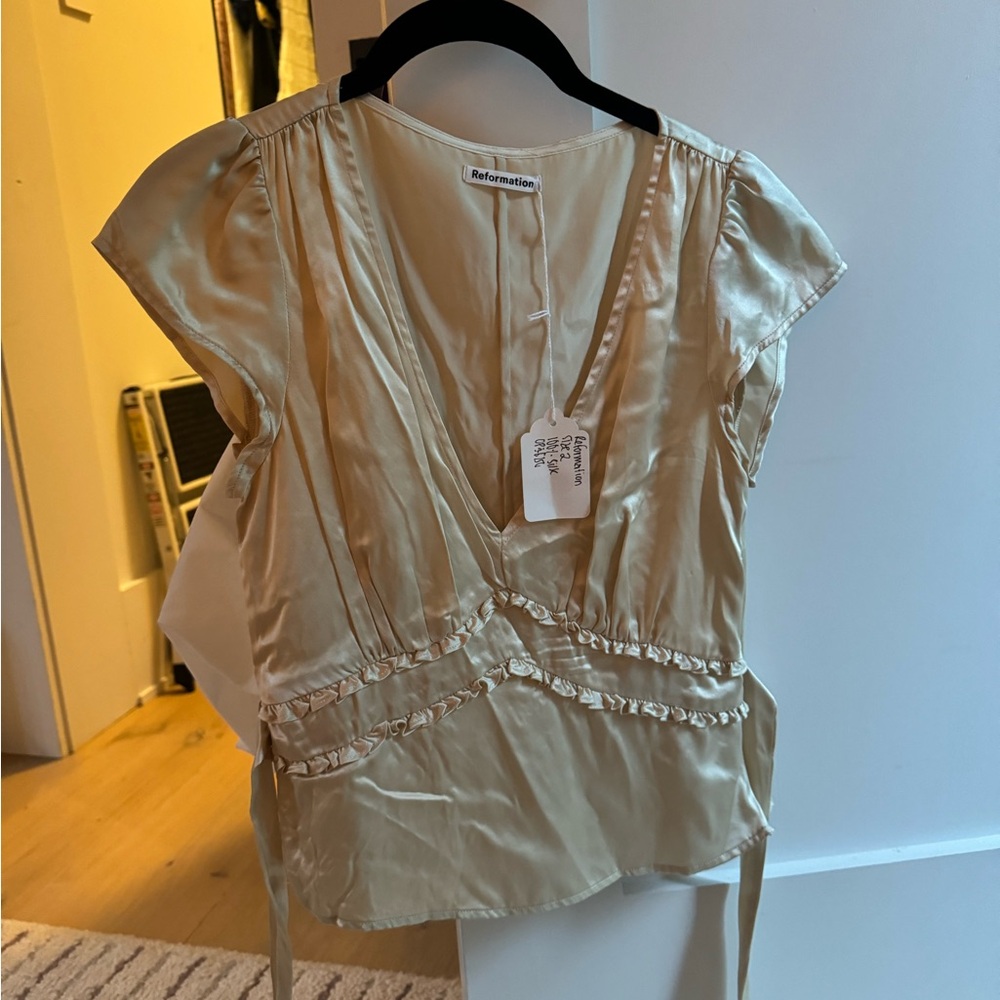 Reformation gold silk top